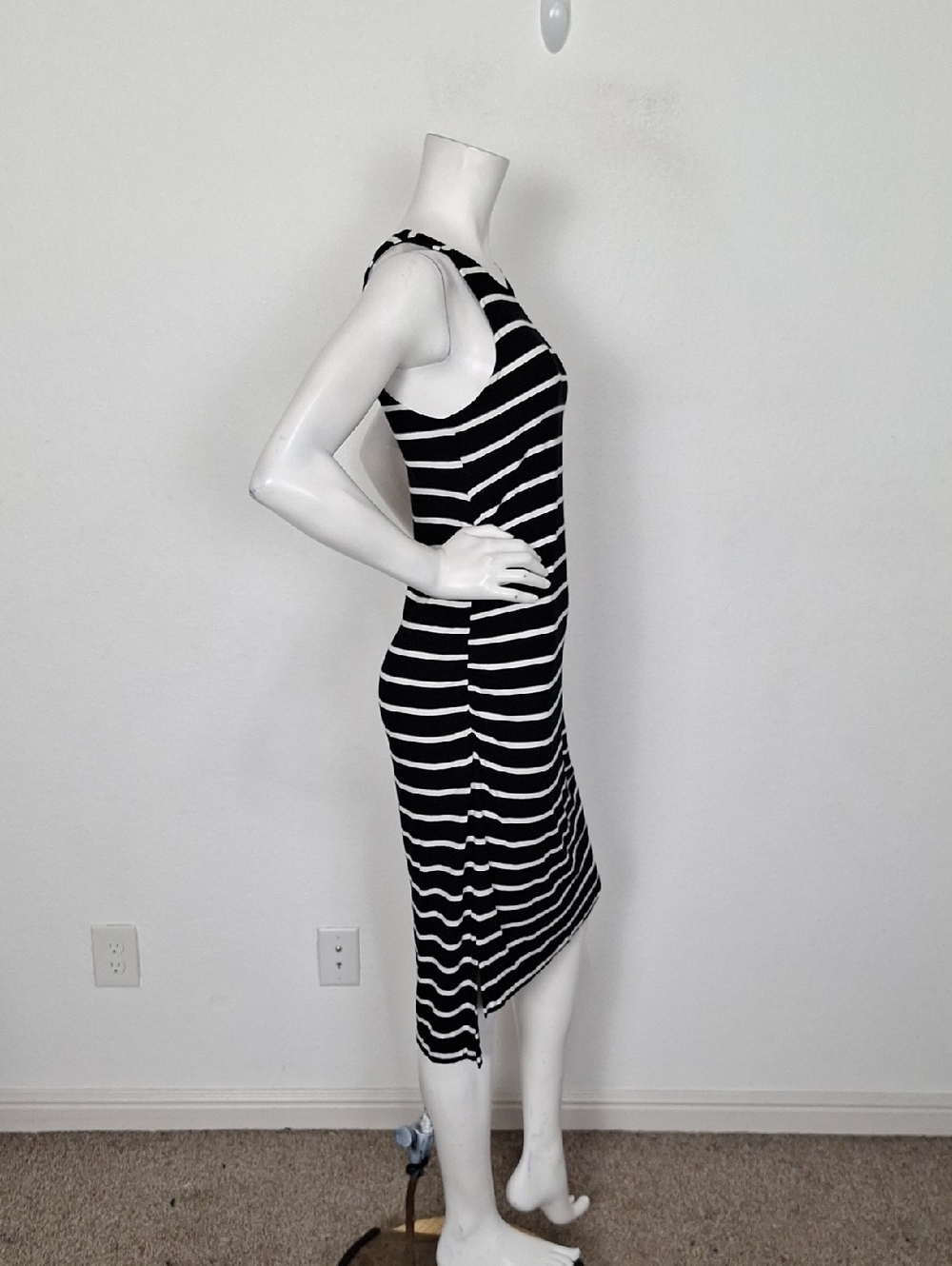 Liz Lange Maternity Black White Striped Boho Feminine High Low Midi Dress Size S - Picture 4 of 12